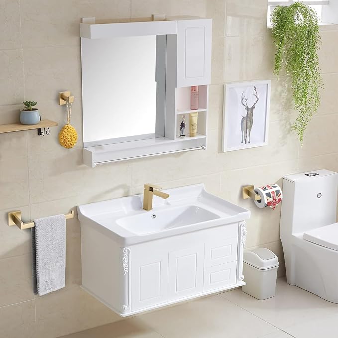 TURS Brushed Gold 4-Pieces Bathroom Hardware Set Towel Bar Set Include 16 Inch - Image 6