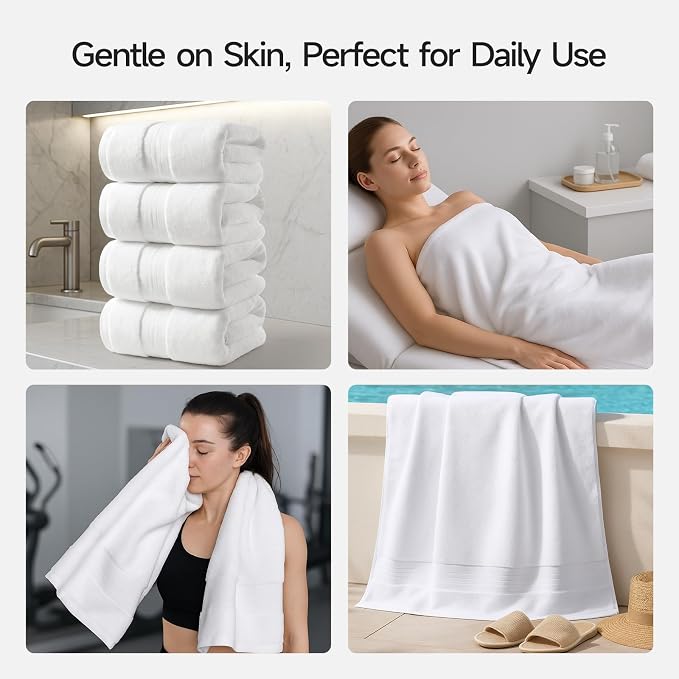 REDKISS 100% Cotton Bath Towels Set of 4, Extra Large Bath Sheets 27 X 59 Inches - Image 8