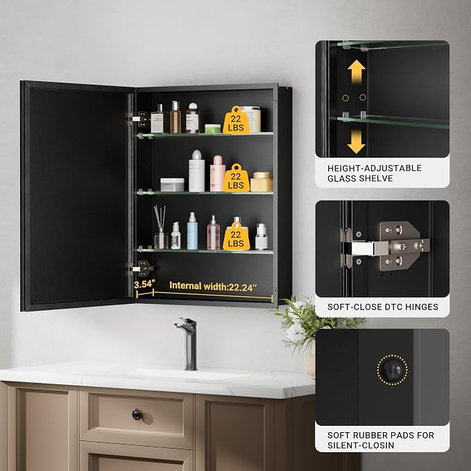 24x30 Pre-Assembled Black Medicine Cabinet - Image 7