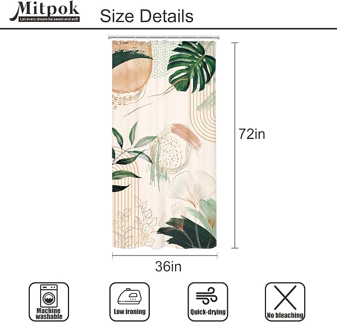 Small Stall Boho Shower Curtain 36Wx72H RV Tropical Green Leaf Modern Bohemian - Image 4