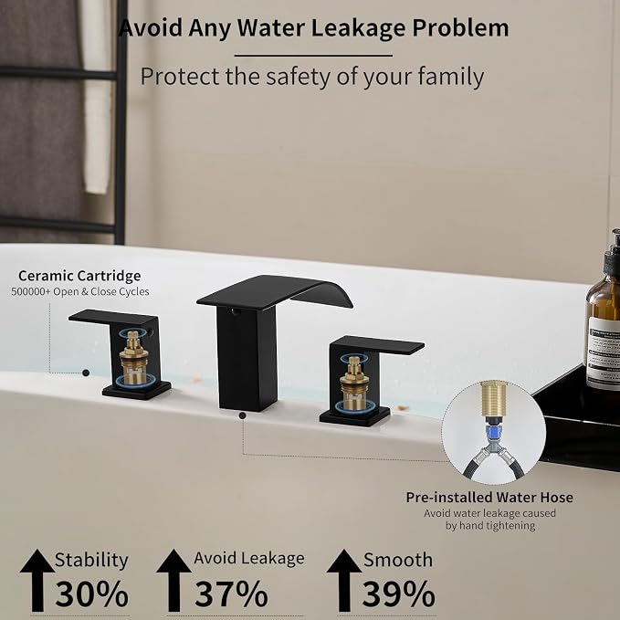 RUMOSE Matte Black Roman Bathtub Faucet Set Waterfall Tub Faucets High Flow - Image 3