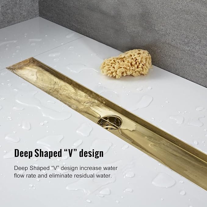 Linear Shower Drain, 40 inch Gold Drain - Image 3