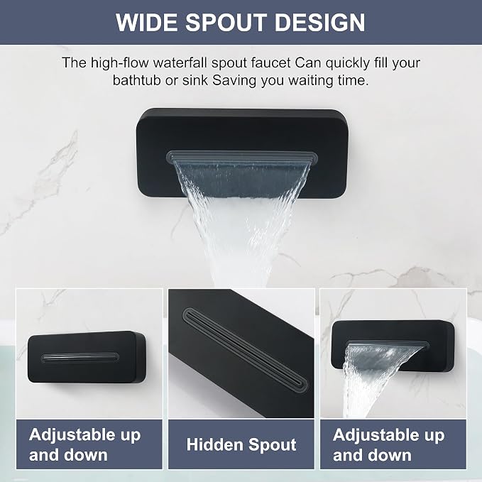 Wall Mounted Tub Spout Adjustable Waterfall Bathtub Sprayer High Flow Bathroom - Image 5