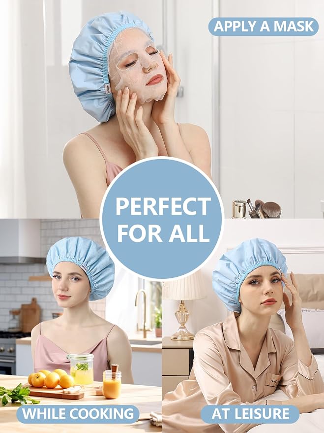 Years calm Shower Caps For Women Reusable Waterproof，Pattern And Solid Color - Image 7