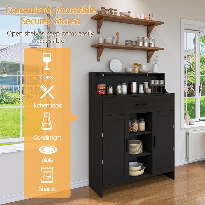 Storage Cabinet with Doors and Drawers, Kitchen Storage Cabinet with 1 Large - Image 4