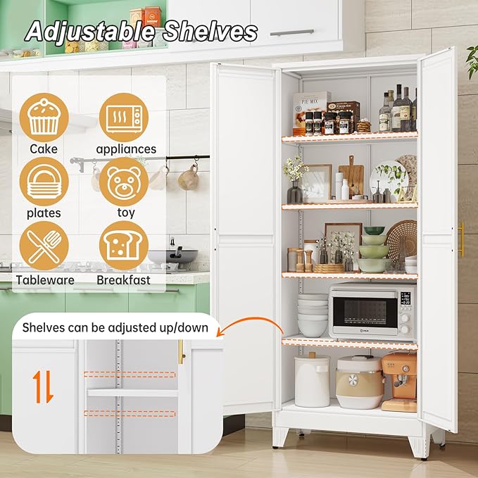 Metal Pantry Cabinet with 2 Doors and Adjustable Shelves - Image 4