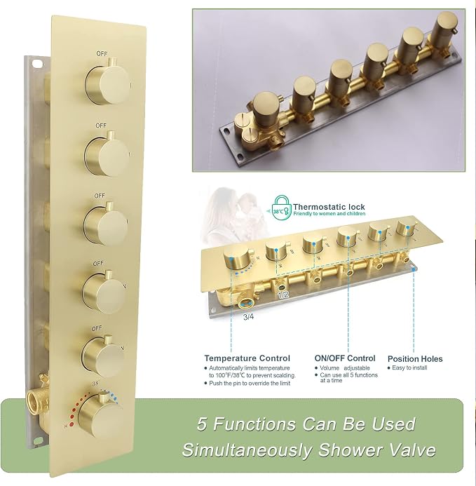 Brushed Gold Shower System Thermostatic Shower Faucet - Image 4