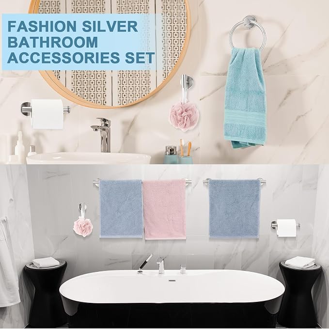 Gisafai 20 Pcs Bathroom Hardware Set, 23.6 Inch Brushed Towel Bar Ring Toilet - Image 4