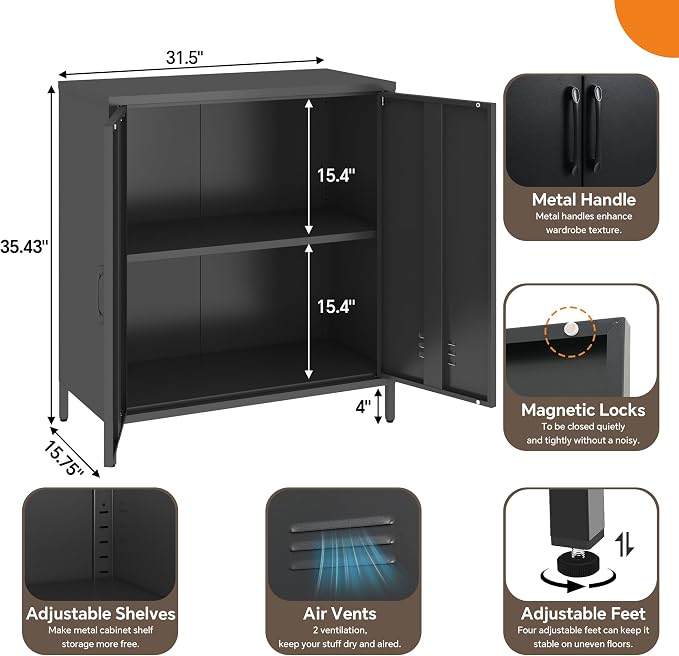 Locker Cabinet, 35.43" H Black Metal Locker Storage Cabinet - Image 3