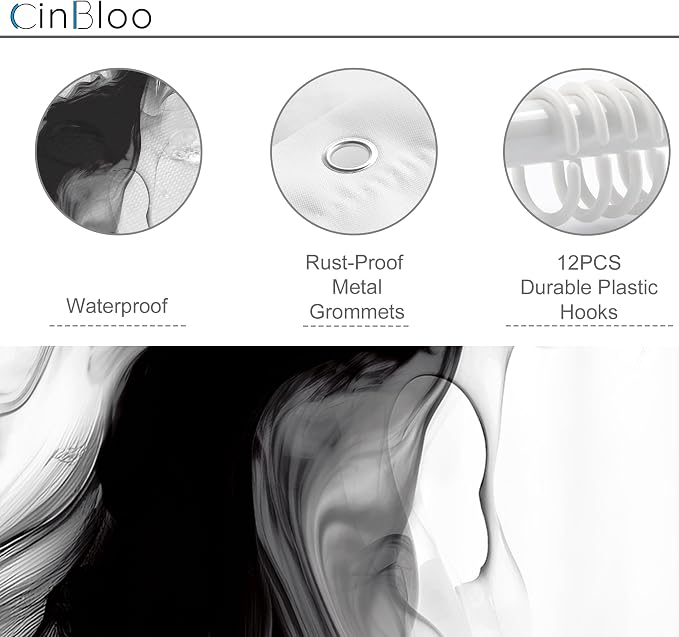 Cinbloo Small Stall RV Black and White Shower Curtain 48Wx72H Abstract Marble - Image 6