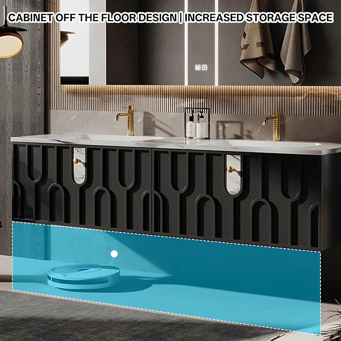 Double Sink Bathroom Vanity 80Inch, Modern Floating Vanity Set - Image 6
