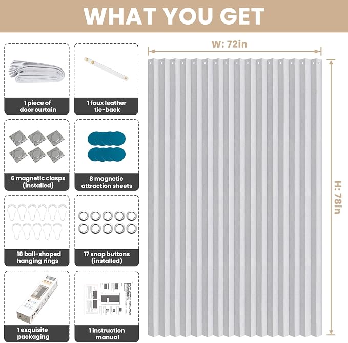 Accordian Door Curtain, 100% Blackout Folding Magnetic Doorway Curtains - Image 3