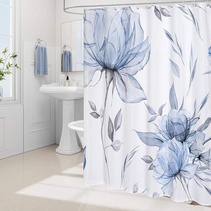 Extra Long Boho Watercolor Floral Shower Curtain 72 x 84, Artistic XL Fabric - Image 2