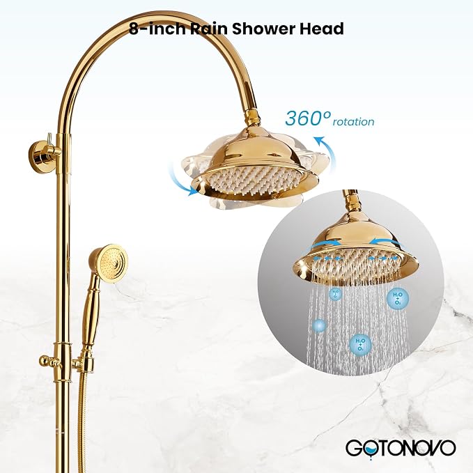 gotonovo Bathroom Classic Exposed Shower Faucet Wall Mount Shower System 8 Inch - Image 4