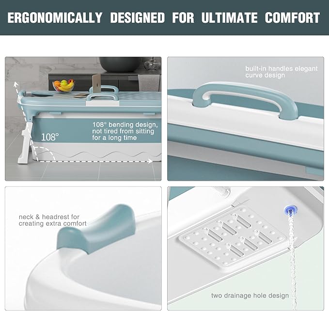 biosp 54'' Portable Bathtub for Adult, Foldable Collapsible Bathtub - Image 5