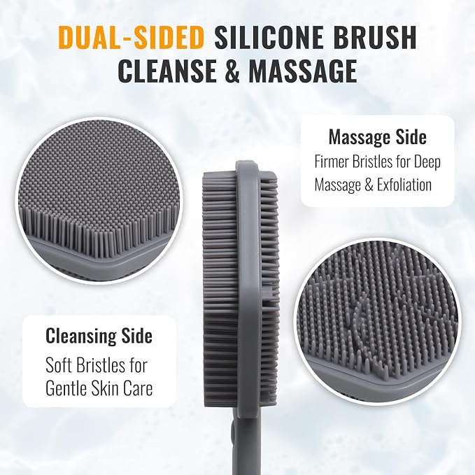 Silicone Back Scrubber for Shower – 21in Extendable Shower Brush - Image 4