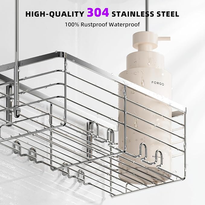 SHANSHUI Shower Hanging Caddy, Bathroom Shower Organizer Basket, Shampoo Bracket - Image 4