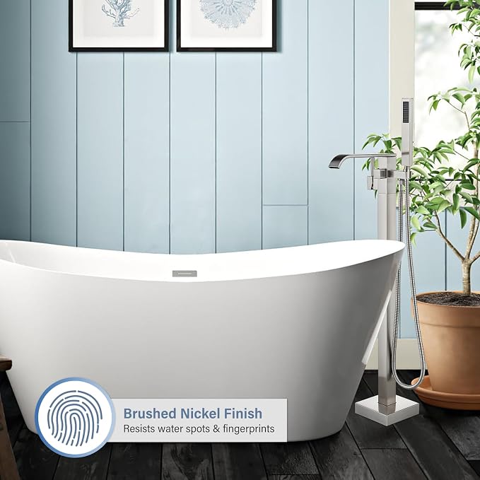 Freestanding Bathtub Faucet Brushed Nickel Tub Filler Floor Mount Single Handle - Image 7