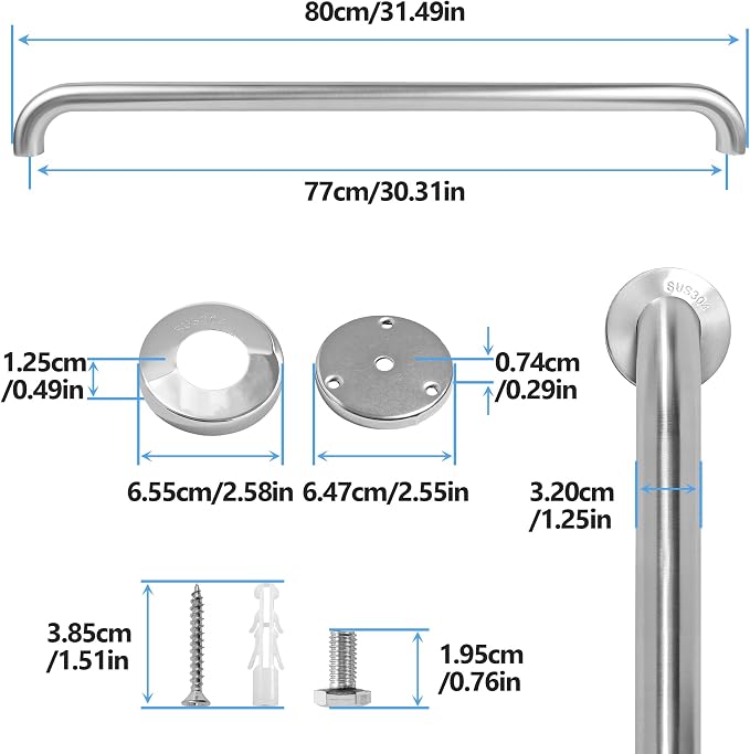 Shower Grab Bar, 2 Pack 32 Inch Brushed Nickel Bathroom Safety Bar, 1.25" - Image 2