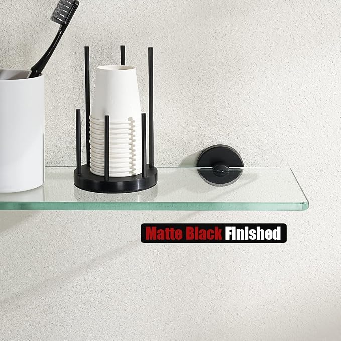 JQK Bathroom Glass Shelf Black, Tempered Glass Shower Storage 12 by 5 inches - Image 7