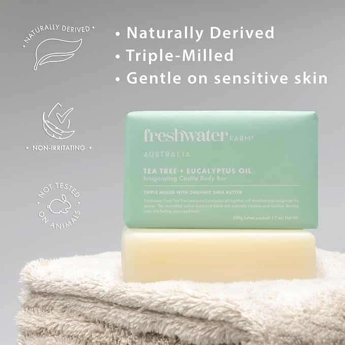 Freshwater Farm Australia Natural Soap Bar- Tea Tree + Eucalyptus Oil| 7oz x 8 - Image 2