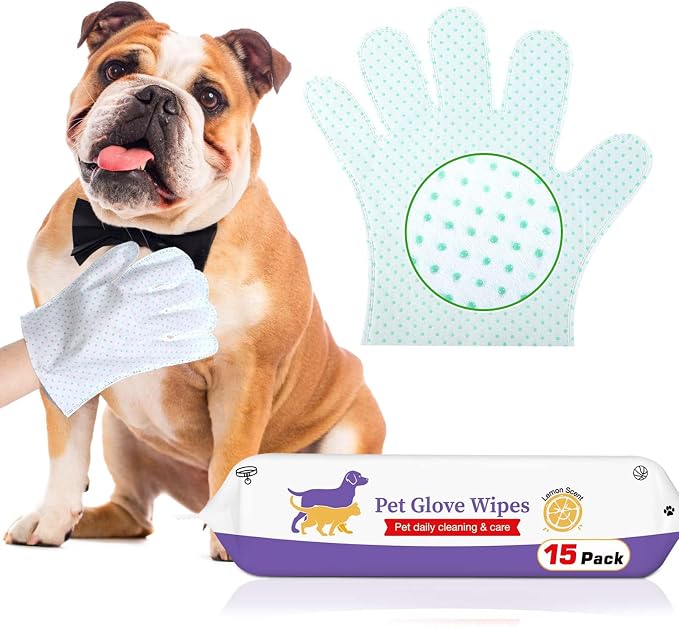 Dog Cleaning Gloves Wipes 15pcs Deodorizing Disposable Pet Grooming Bathing by ALWZ-RDY