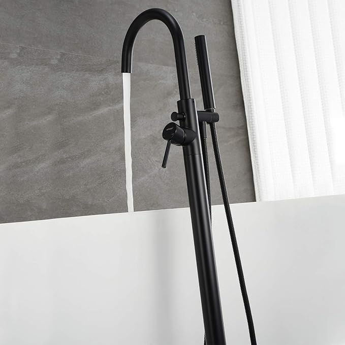 Freestanding Bathtub Faucet Tub Filler Faucets Black Single Handle Floor Mounted - Image 5