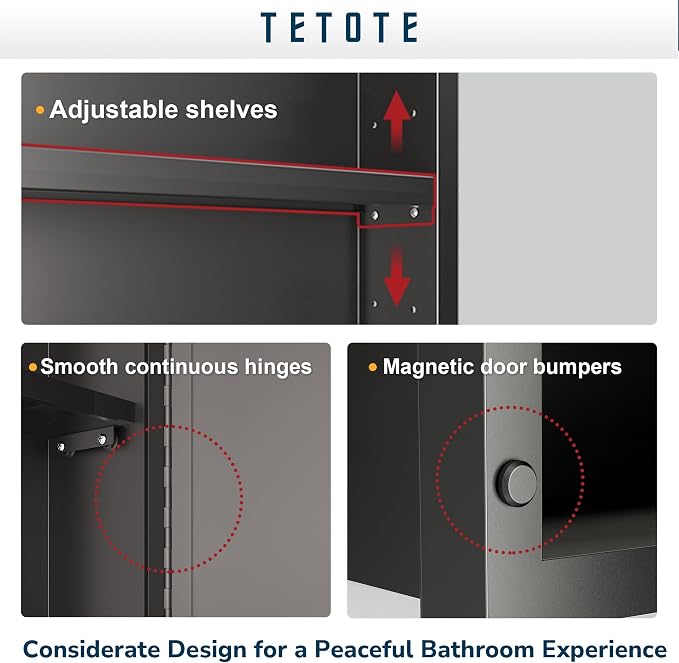 TETOTE Medicine Cabinet with Mirror 17 x 25 Inch Brushed Silver - Image 5