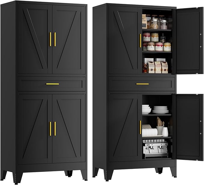 71" Tall Farmhouse Pantry Cabinet, Metal Cabinets by YNIQUESTLEMetalCabinet