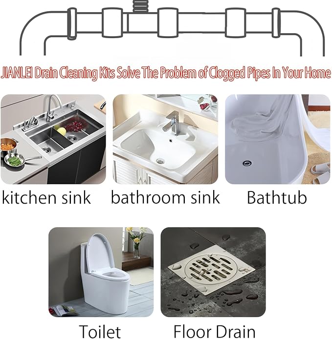 Drain Clog Remover＆Drain Auger 32 FT＆Drain Snake Hair Remover, Toilet Plumbing - Image 5