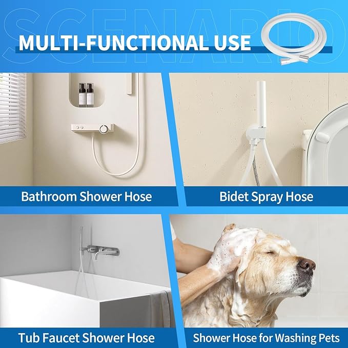 Shower Hose 79-Inch PVC White Handheld Shower Head Hose - Image 7