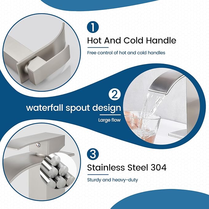 Airuida Waterfall Bathroom Faucet Brushed Nickel Single Handle Single Hole - Image 4