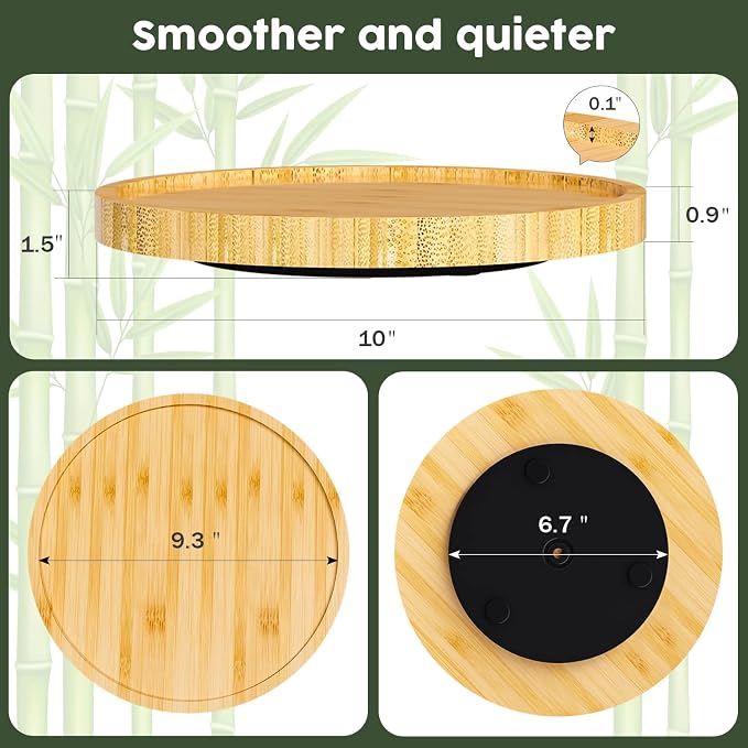 Lazy Susan Organizer, 10 Inch Non-Skid Bamboo Turntable Organizer - Image 7