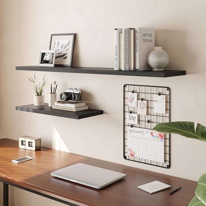 Wall Shelf Set of 3, Dark Wood Floating Shelves 36 in W x 10 in D x 1 in H - Image 8