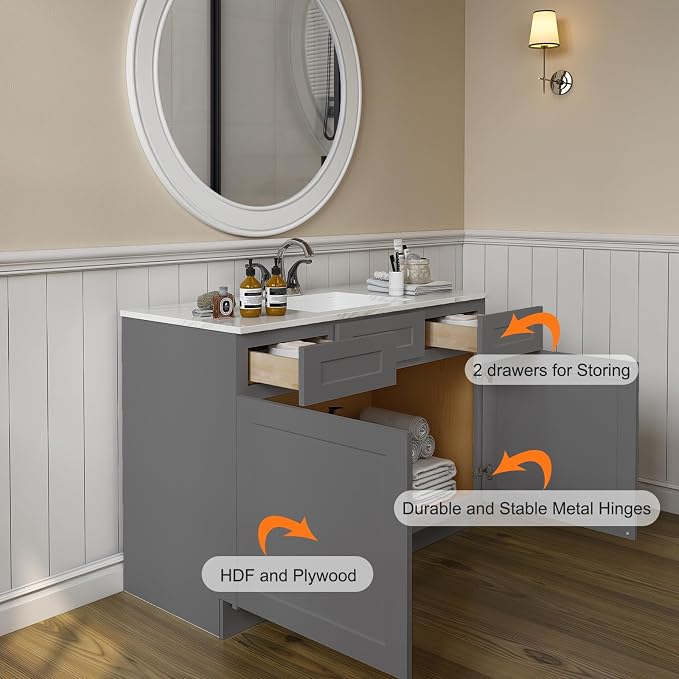 ROOMTEC Bathroom Cabinet, Soft-Close Drawer Slides Morden Bathroom Sink Vanity - Image 4