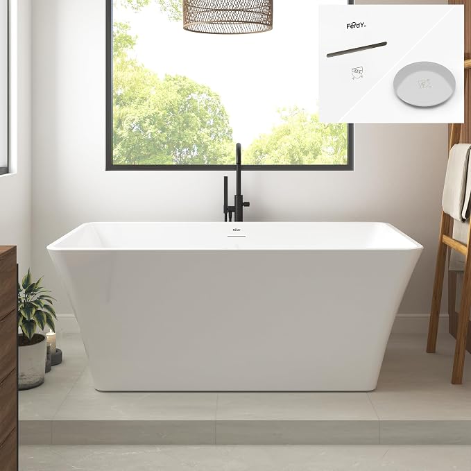FerdY Sentosa 59" Acrylic Freestanding Bathtub, Contemporary Design Soaking Tub by FerdY