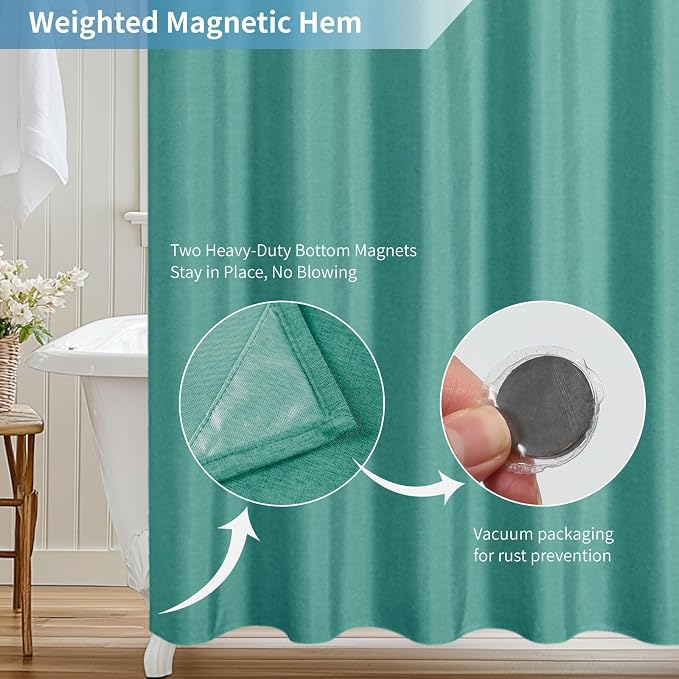 2-in-1 Waterproof Fabric Shower Curtain or Liner, Linen Textured, Breathable - Image 7