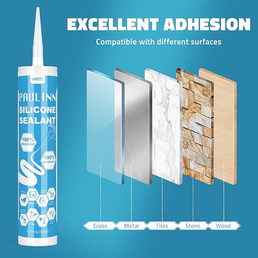 PAULINN Silicone Caulk White, 100% Silicone Sealant Waterproof - Image 5