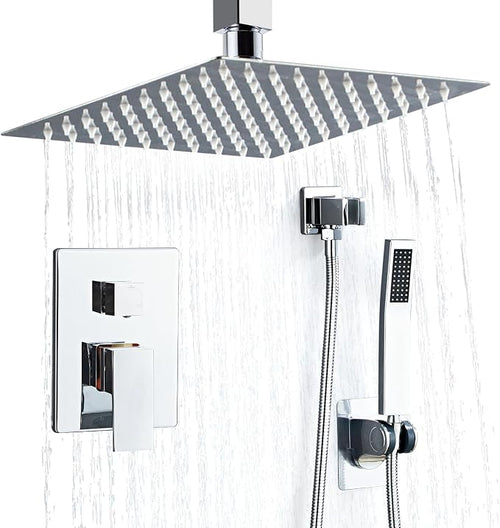 12 Inch Ceiling Mount Shower Faucet Set, Square Rain Shower Spray Combo Luxury by RTOBWEYE