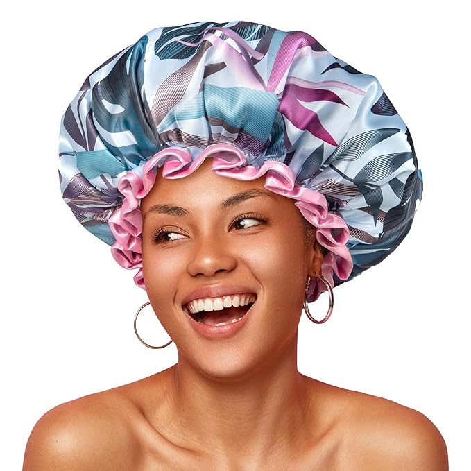 mikimini Large Shower Cap for Women Reusable Waterproof, Adjustable Hair Cap by mikiminidirect
