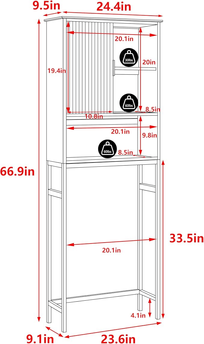 BlueWish Over The Toilet Storage Cabinet, Bamboo Over Toilet Storages - Image 3