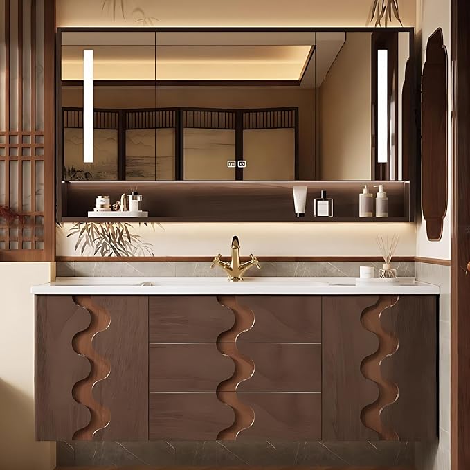 64 inch Bathroom Vanity with Sink – Modern Wall Mounted Bathroom Vanity Cabinet by ZGNBSD