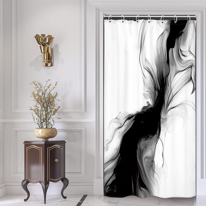 Cinbloo Black and White 54Wx78H Shower Curtain Marble Abstract Modern - Image 2