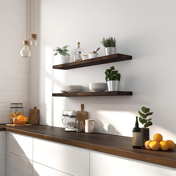 36 Inch Floating Shelves for Wall Rustic Brown Wood Wall Shelves for Bedroom - Image 5