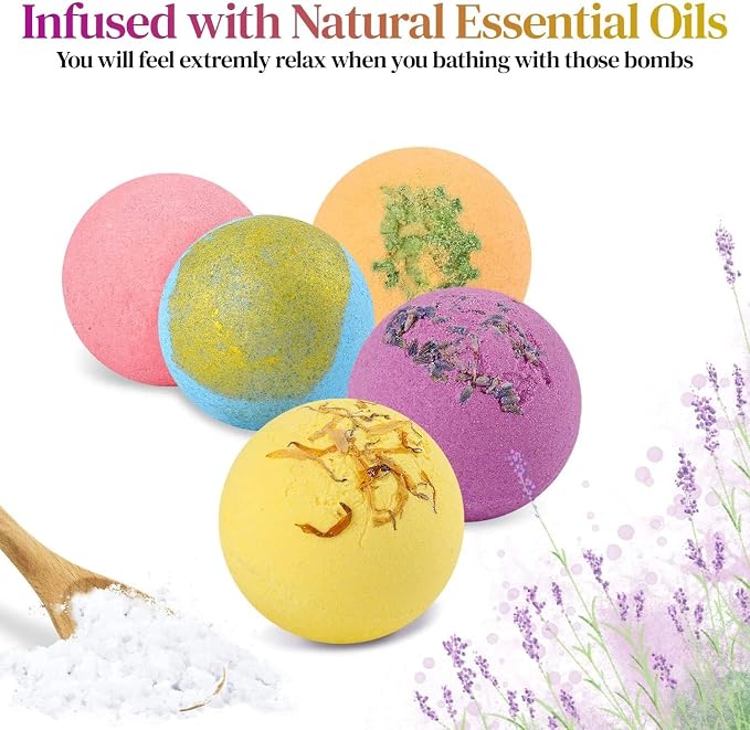 Bath Bombs Gift Set Large 12 PCS 2.8oz Organic Natural Essential Oils, Relax - Image 5