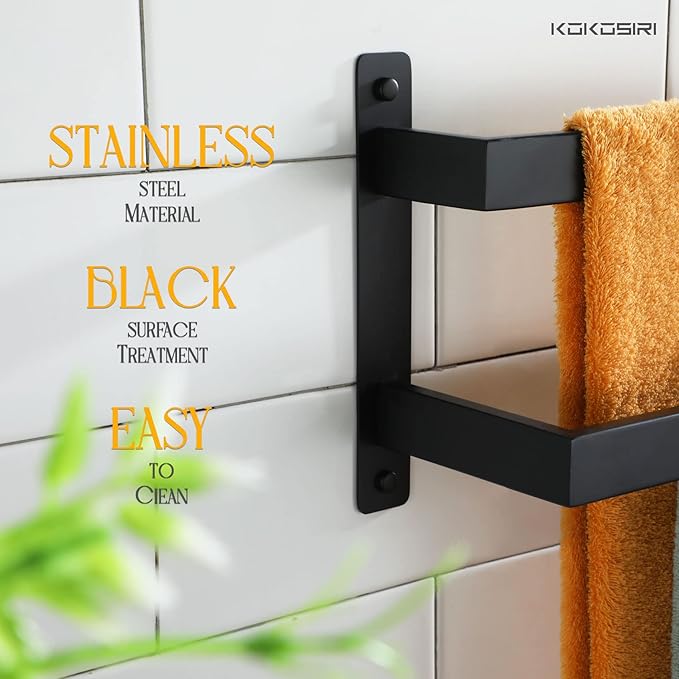 KOKOSIRI Towel Bars Black Bath Towel Holders 32 Inches Bathroom 2-Tiers Ladder - Image 4