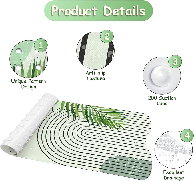 Bathtub Mat Non Slip, Bohemia Extra Long Bath tub Mat Shower Floor Mat - Image 3