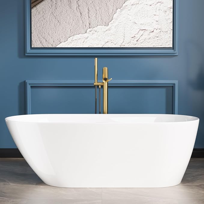 Sarlai 67 Inch Acrylic Freestanding Soaking Bathtub Contemporary Soaking White by Sarlai