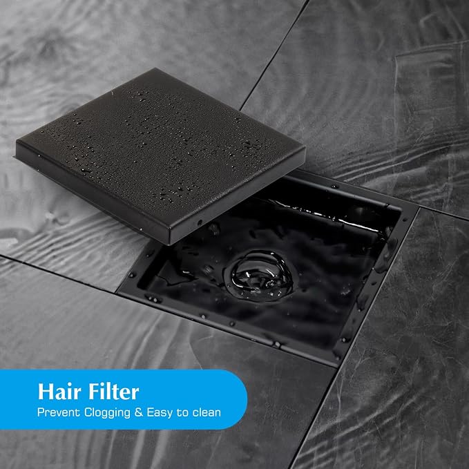 Square Shower Drain, AISI 304 Stainless Steel Matte Black Shower Floor Drain - Image 3