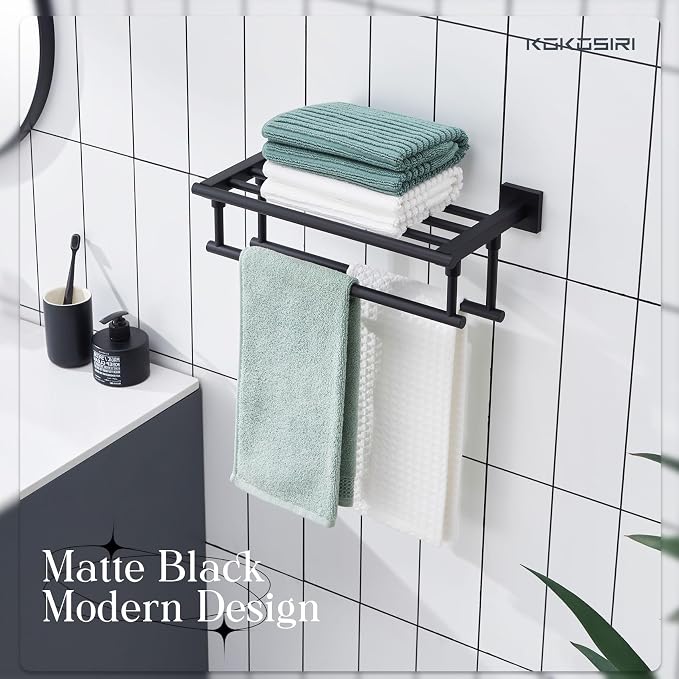 KOKOSIRI Bath Towel Rack with Double Towel Bars 16-Inch Bathroom Towel Shelves - Image 3